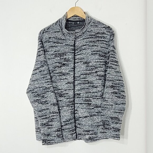 Women's Black & Gray Marled Long Sleeve High Neck Full Zip-Up Comfy Sweater - Picture 2 of 10